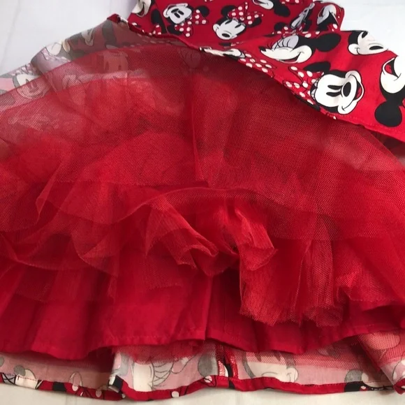 Disney Minnie Mouse All Over Print Red Party Holiday Fit & Flare Dress Girls 5/6 - Picture 3 of 16